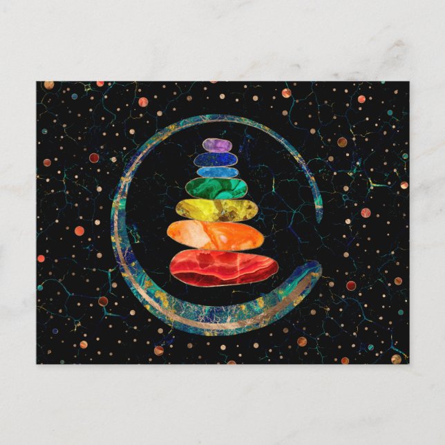 Chakras Zen Stones und Enso-Kreis Postkarte (Vorderseite)