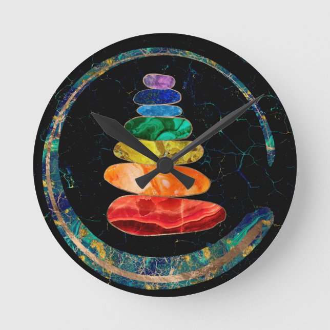 Chakras Zen Stones und Enso-Kreis Runde Wanduhr (Vorderseite)