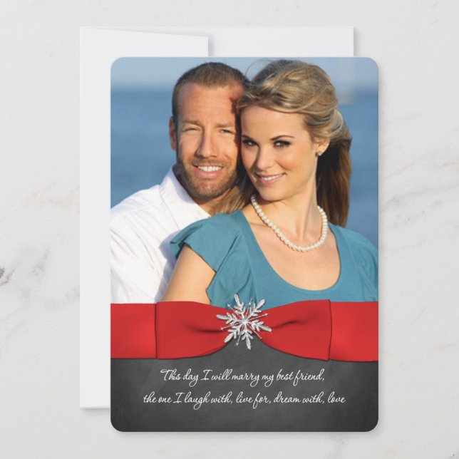 Chalboard, Rouge, Silver Snowflakes Invitation de  (Devant)