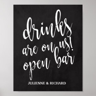 Chalboard Wedding Open Bar 8x10 Sign Poster