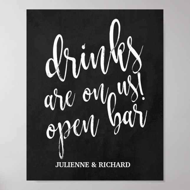Chalboard Wedding Open Bar 8x10 Sign Poster (Vorne)