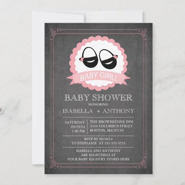 Chalet Chaussures Filles Baby showers Invitations (Devant)