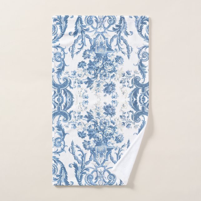 Chalet Floral Élégant Anglais Pays Bleu Blanc (Serviette à main)