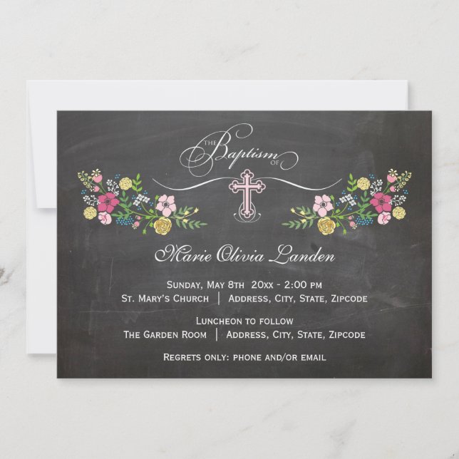 Chalet floral| Invitation au baptême des filles (Devant)