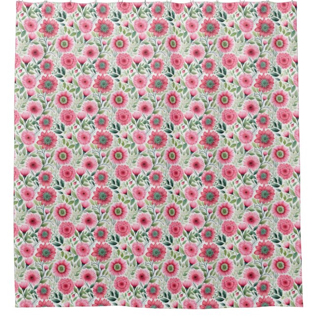 Chalet rose et vert Floral Chalet rideau de douche (Devant)
