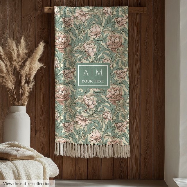 Chaleureux Morris nom personnalisé couverture flor (Warm Morris inspired custom name floral blanket)
