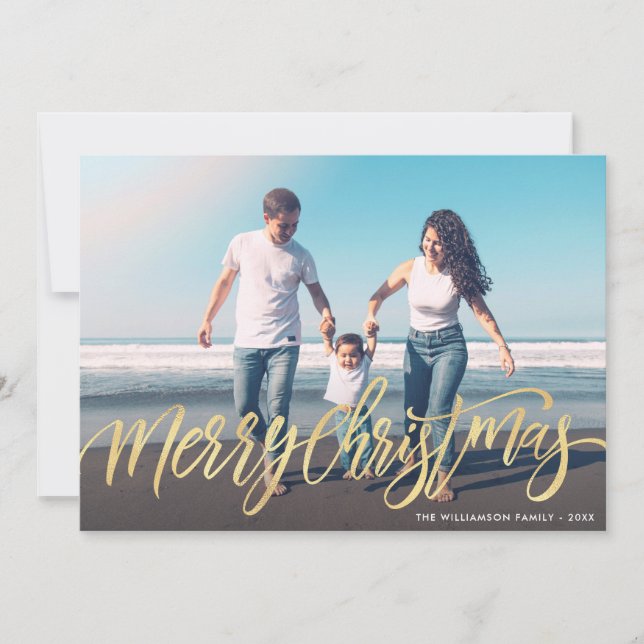 Chaleureux Noël salutations or script carte photo (Devant)