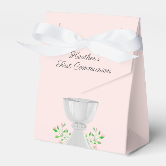 Chalice and Pink Buds Grüne erste Kommunion Geschenkschachtel (Vorderseite)