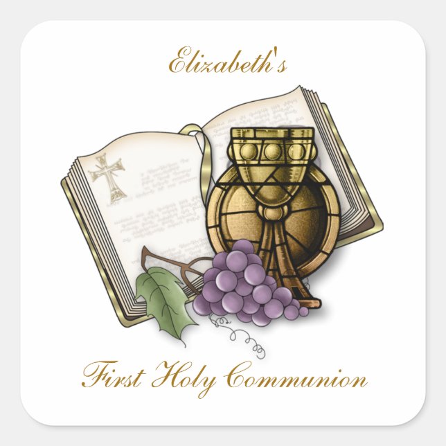 Chalice, Bibel, Trauben Quadratischer Aufkleber (Vorderseite)