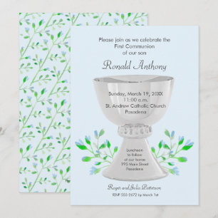 Chalice Floral Boy First Communion Invitations