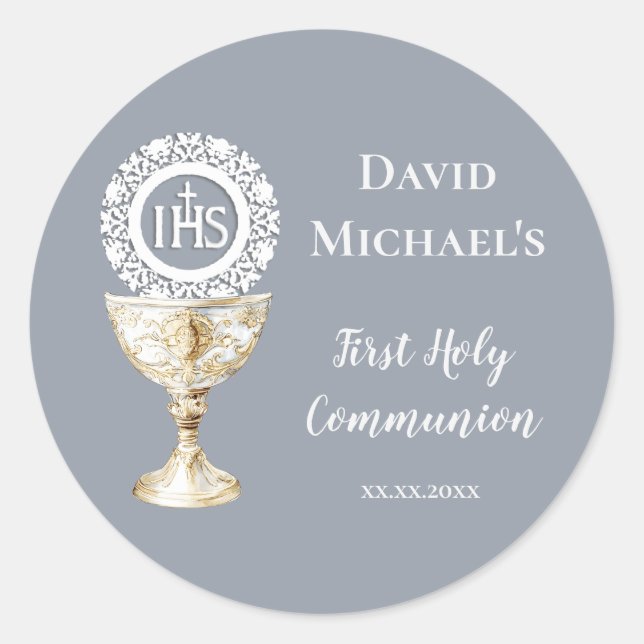Chalice Host First Communion blue background Runder Aufkleber (Vorderseite)