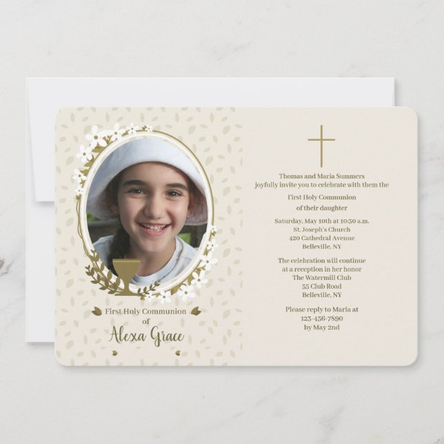 Chalice mit Blume Foto Erste Kommune Einladung (Vorderseite)