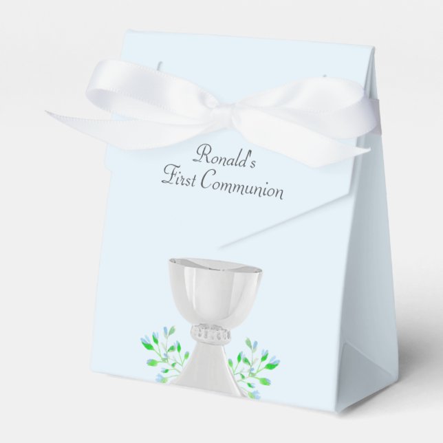 Chalice und Blue Buds Grüne erste Kommunion Geschenkschachtel (Vorderseite)