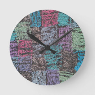 Chalk auf dem Bürgersteig Kunst in gelb-weiß lila Runde Wanduhr