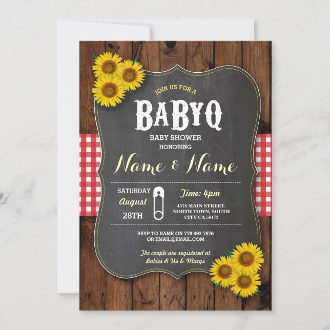 Chalk BaByQ GRILLEN Baby Shower Red Wood Einladung (Vorderseite)