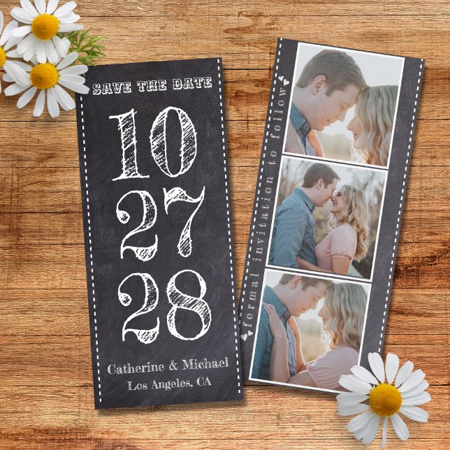 Chalk Board Modernes, trendy Drei Foto Save The Date (Von Creator hochgeladen)