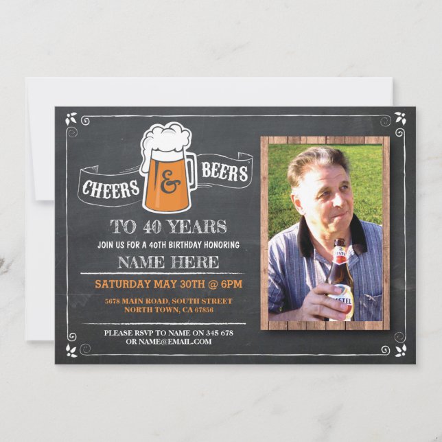Chalk Cheers & Beers Anniversaire Invitation photo (Devant)