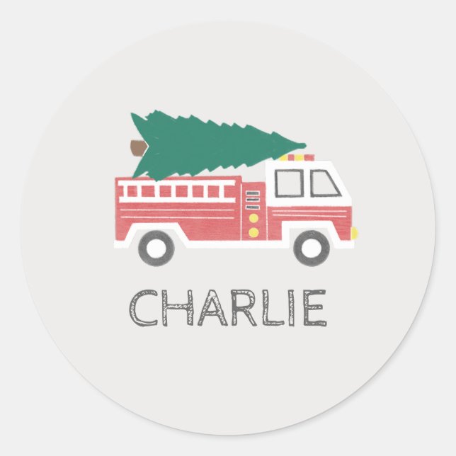 Chalk Classic Weihnachtsbaum auf einem Feuerwehrfa Runder Aufkleber (Vorderseite)