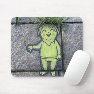 Chalk Doodle Street Art of Happy Woman Mousepad