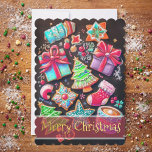 Chalk Drawing Decorated Christmas Cookies Brown Karte<br><div class="desc">Chalk Drawing Decorated Christmas Cookies Brown Designed by Carrie Fink.  Printed and shipped by Zazzle or their partners.</div>