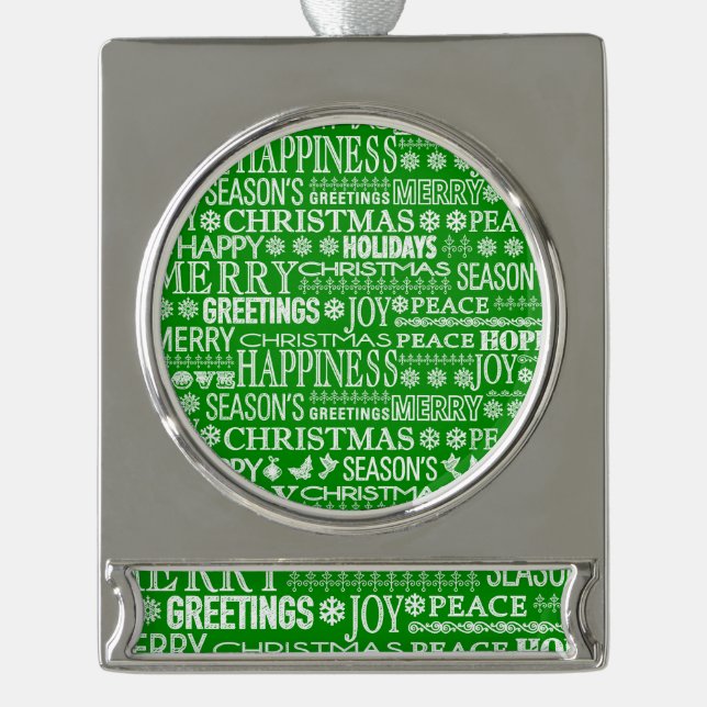 Chalk Drown Weihnachtsgrün und Weiß Banner-Ornament Silber (Vorderseite)