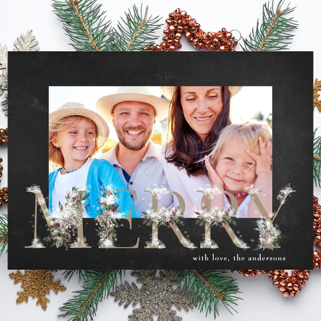 Chalk Floral Alphabet MERRY Carte photo de Noël (Créateur téléchargé)