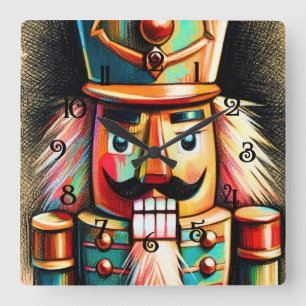 Chalk Illustration Christmas Nutcracker II Quadratische Wanduhr