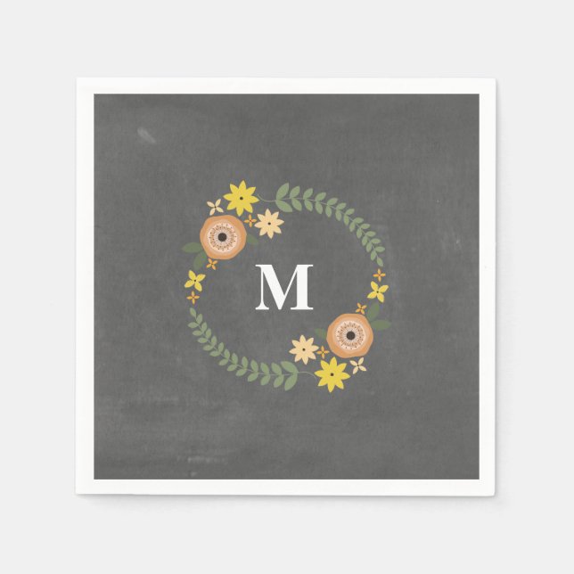Chalk Inspiriert Monogram Wreath Wedding Napkins Serviette (Vorderseite)