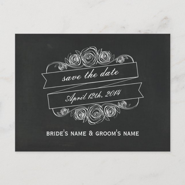 Chalk Inspiriert Rose Banner Save the Date Ankündigungspostkarte (Vorderseite)