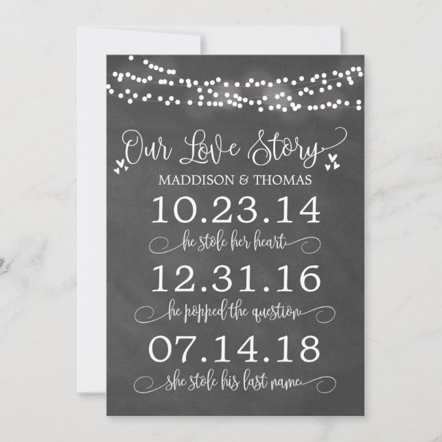 Chalk leuchtet unsere Liebe Story Timeline Hochzei (Vorderseite)