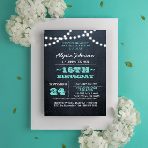 Chalk Lights Turquoise 16e anniversaire Invitation