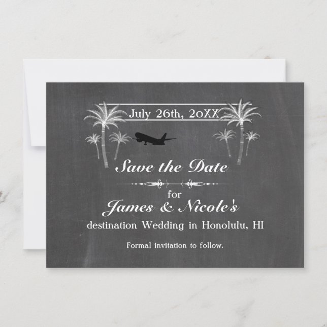 Chalk Palm Trees & Flugzeug Zielort Save the Date (Vorderseite)