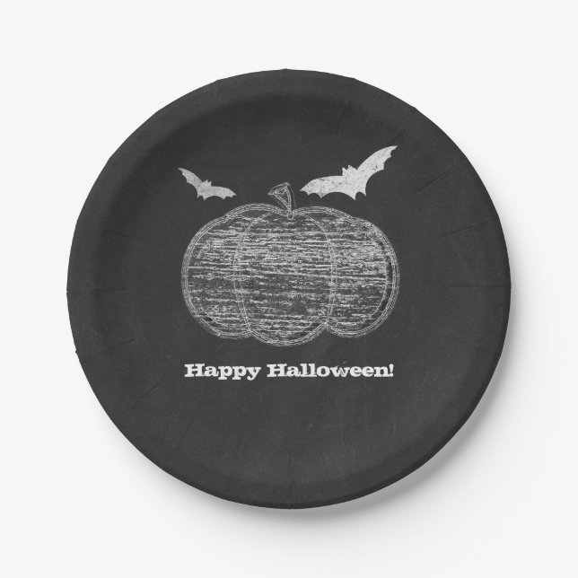 Chalk Pumpkin Chalkboard Halloween-Party Pappteller (Vorderseite)