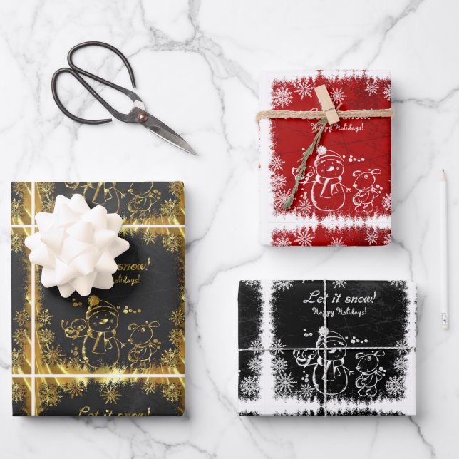 Chalk Snowman-Let It Snow Geschenkpapier Set (Vorderseite)