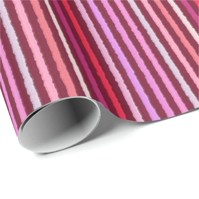 Chalk Streifen - Burgund, Violett, Rosa Geschenkpapier (Rolleneckpunkt)