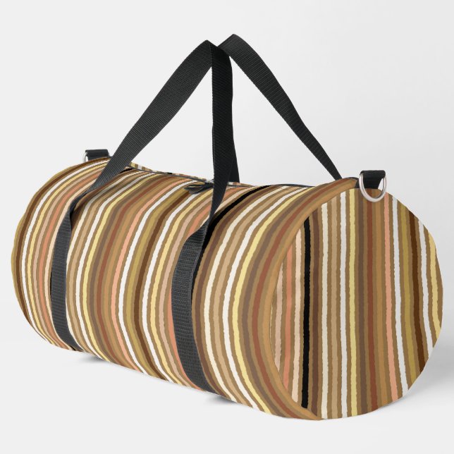 Chalk Streifen, Camel Tan, Braun und Beige Duffle Bag (Linke Ecke)