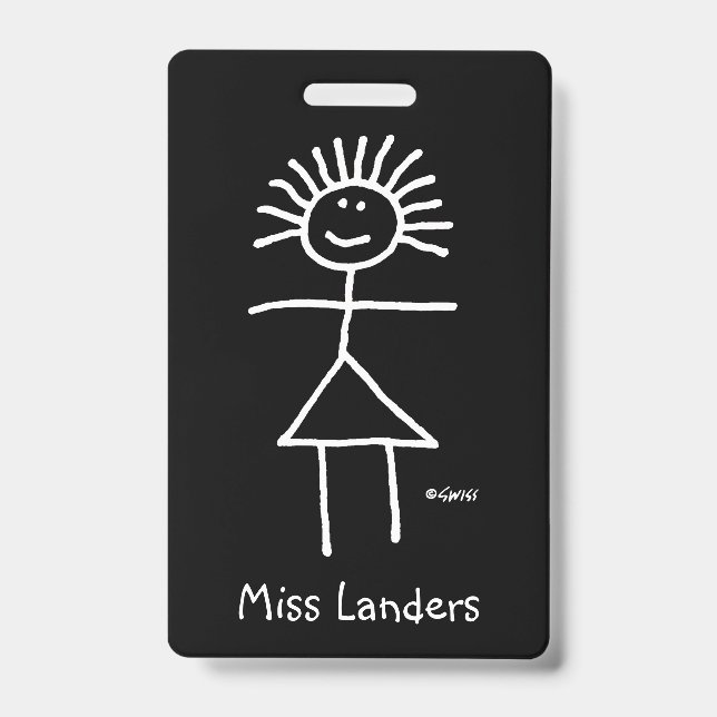 Chalk-Strichmännchen für weibliche Lehrerin mit Na Ausweis (Vorderseite)