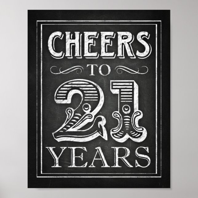 Chalk Style BIS 21 JAHRE Zeichendruck Poster (Vorne)