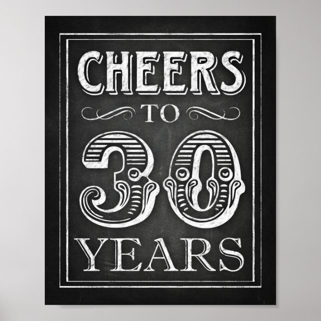 Chalk Style BIS 30 JAHRE Signieren Poster (Vorne)