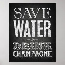 Chalk Style GERETTET WASSERDRINK CHAMPAGNE Beschri Poster