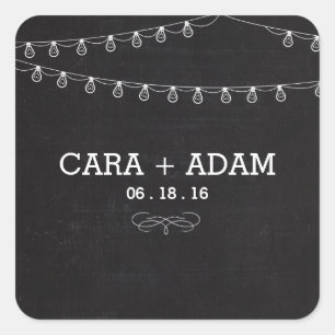 Chalk Style String Lights Hochzeitsticker Quadratischer Aufkleber