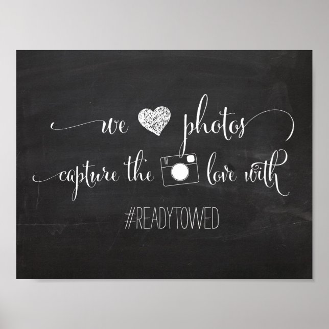 Chalk und Glitzer Wedding Hash Tag Zeichen Poster (Vorne)