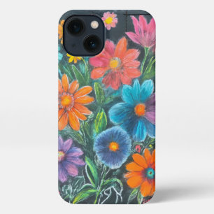 Chalk Zeichn lebendiger Blume - künstlerisches Blu iPhone Hülle