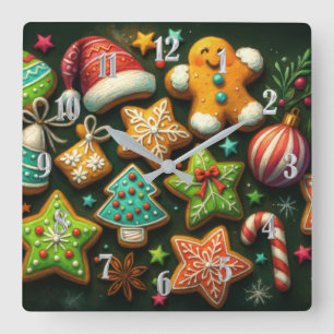 Chalk Zeichne dekorierte Weihnachtskekse Grün Quadratische Wanduhr
