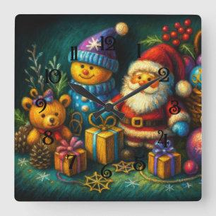 Chalk Zeichne Niedliche Weihnachtsspielzeuge Ornam Quadratische Wanduhr
