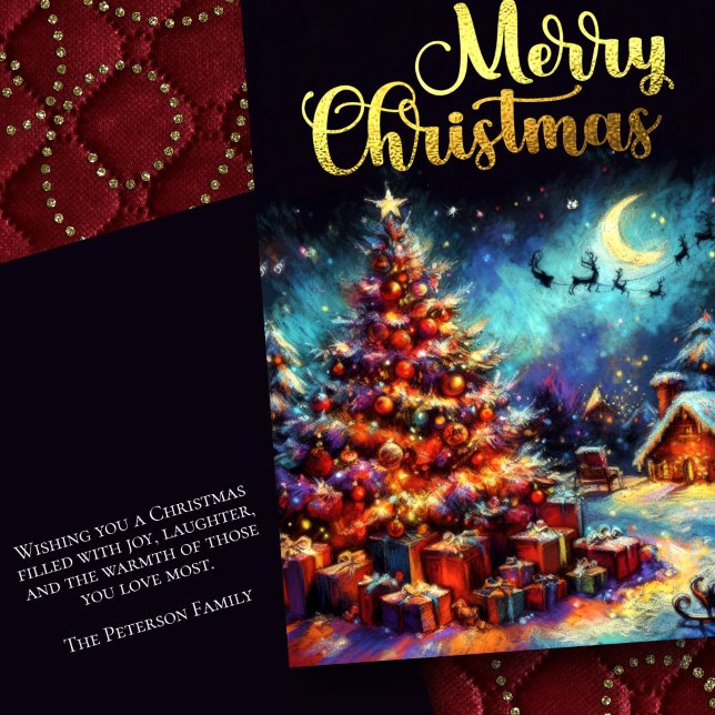 Chalk Zeichnend Dorfweihnachtsbaum Karte (Von Creator hochgeladen)