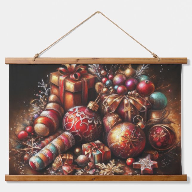Chalk Zeichnend Weihnachtsgeschenk Candy Ornament Wandteppich Mit Holzrahmen (Vorne)