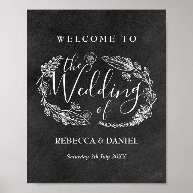 Chalkboad Hand gezeichnet Blumengarten Willkommen Poster (Vorne)