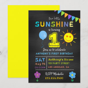 Chalkboard 1. Geburtstag Little Sunshine Boy Party Einladung