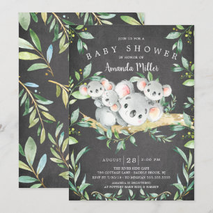 Chalkboard Adorable Koala Bären Triole Babydusche Einladung